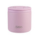 A drink bottle in pastel pink, featuring a vacuum insulation design and a spork, with a logo on the side.