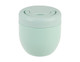 A drink bottle in soft mint green with a lid and a sleek, rounded design. It features a branding logo.