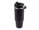 A drink bottle in matte black with a silver band and a clear flip-top lid. It features a logo.