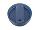 A drink bottle lid in dark blue with a sliding mechanism and a mouthpiece opening, featuring a logo. A drink bottle lid in dark blue with a sliding mechanism and a mouthpiece opening, featuring a logo.