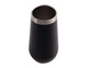 A vacuum champagne flute in matte black with a stainless steel rim, featuring a logo. A vacuum champagne flute in matte black with a stainless steel rim, featuring a logo.