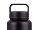 A drink bottle with a black finish, featuring a sturdy handle and a textured grip around the lid. It has a logo.