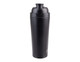 A drink bottle in matte black, featuring a screw-on lid and a logo. Ideal for protein shakes or beverages.