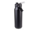 A drink bottle in matte black with a vacuum quick release lid and a handle, featuring a logo.