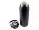 A drink bottle with a sleek black exterior and a quick release lid, featuring a separate lid component.