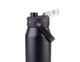 A drink bottle in matte black finish, featuring a vacuum quick release lid and a carrying handle, with a logo.