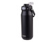 A drink bottle in matte black with a quick-release lid and a carry handle. It features a logo on the front. A drink bottle in matte black with a quick-release lid and a carry handle. It features a logo on the front.