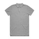 A grey polo shirt with a collar and a small logo on the chest. Simple and stylish design.