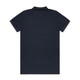 A dark navy polo shirt with a classic collar and short sleeves, featuring a branding logo.