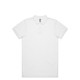 A white polo shirt with a collar and short sleeves, featuring a logo on the chest.