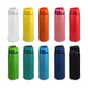 A drink bottle collection in various colours, including white, yellow, orange, pink, red, green, blue, navy, and black, with a logo.