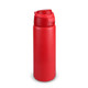A drink bottle in vibrant red, featuring a secure screw-top lid and a sleek, matte finish.