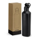 A drink bottle in matte black packaging, featuring a hinged lid and a minimalist design. The box has a simple outline illustration. A drink bottle in matte black packaging, featuring a hinged lid and a minimalist design. The box has a simple outline illustration.