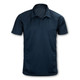 A navy blue polo shirt featuring a collar and short sleeves, with a logo on the front.