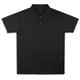 A black polo shirt with a collar and button placket, featuring a logo on the chest.
