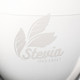 A white container with a logo featuring leaves and the word "Stevia" embossed on it.