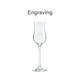 A tall, clear glass wine glass with a slender stem and a broad, flared bowl. Features engraved detailing.