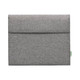 A grey business folio with a flap closure, featuring a logo and a textured fabric finish.