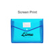 A teal expanding document folder with a blue trim and a logo. Features a button closure and an inner label area.