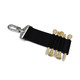 A black golf tee holder with a metal clip and five wooden tees, featuring a secure and compact design.