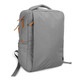 A grey backpack featuring multiple zippered pockets and orange accents, designed for daily use. It has adjustable straps.