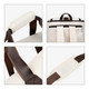 A cream and brown convertible backpack duffel garment bag, featuring padded handles and adjustable straps.