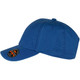 A blue organic washed cotton cap featuring a curved brim and a logo on the side.