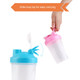 A drink bottle featuring a blue and pink design, with a wide loop top for easy carrying. Includes a logo.