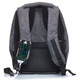 A grey backpack with two shoulder straps and a phone pocket on the side. It features a logo on the front.