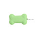 A green silicone bone-shaped dog poop bag dispenser with a clip for easy attachment.