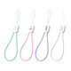 A set of four charging phone straps in green, pink, purple, and white, each with a different design and a logo.