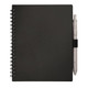 A black recycled PP journal with a spiral binding and a grey pen attached. It features a logo on the cover.