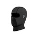 A black breathable balaclava cycling face mask with a textured design and a logo on the side.