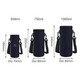 A drink bottle carrier in navy blue, available in three sizes with adjustable straps and a logo.