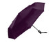A fold-up umbrella in a rich dark purple colour with a black handle and a logo on the shaft.