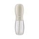 A drink bottle with a white and clear design, featuring a secure cap and a wrist strap for easy carrying.