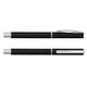 A rollerball pen in black with silver accents, featuring a smooth design and a clip for easy attachment.