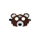 A brown felt animal mask shaped like a bear with black accents and two eye holes, featuring a logo on top.