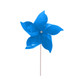 A blue five-leaf pinwheel with a white stick, featuring smooth, curved petals and a central rotation mechanism.