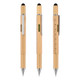 A Bamboo Tool Pen in a natural finish with a stylus tip and a ruler along the barrel, featuring a pocket clip.