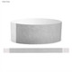 A silver grey Tyvek adult wristband with a smooth texture and integrated branding.
