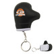 A black stress glove key ring with a white base and a branding logo. The key ring includes a metal chain attachment.