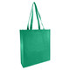 A large green non-woven grocery bag with long handles and a spacious gusset. It features a logo on the side.