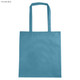 A powder blue non-woven tote bag with long handles and a gusset, featuring a logo.