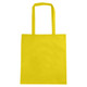 A bright yellow tote bag with long handles and a V gusset, featuring a logo.
