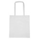 A white non-woven tote bag with a V gusset and two shoulder straps, featuring a logo on one side.