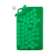 A green silicone card holder filled with white sugar-free mint tablets, with one tablet positioned above the holder.