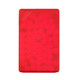 A red, rectangular card filled with small spherical shapes, featuring a logo on the surface.
