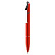 A red stylus pen with a twist mechanism and a chrome clip. It features a logo on the body.