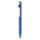 A blue stylus pen with a twist mechanism and silver clip, featuring a small rubber tip for touchscreens.